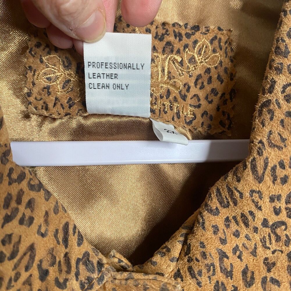 Live a Little LAL Leather Leopard Print Jacket Cuffed Sleeves Lined Womens 2X - Picture 9 of 12